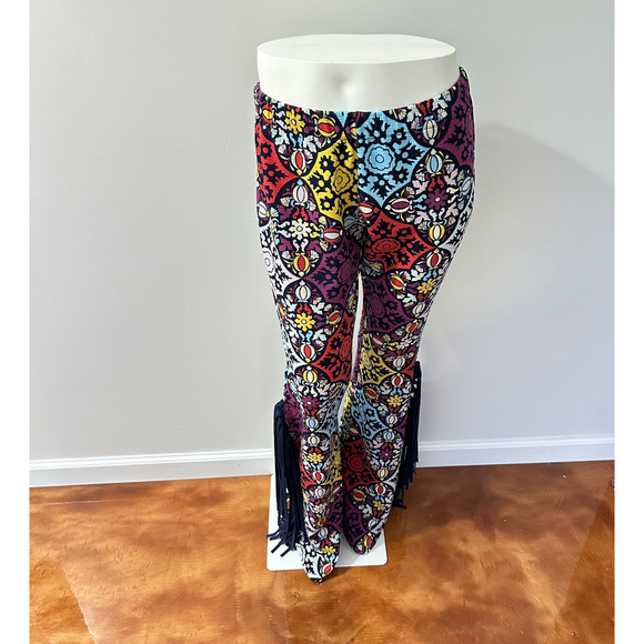 Judith March Women Bell Bottom Pants Size L Western Boho Maximalist Rodeo Fringe - Picture 2 of 14